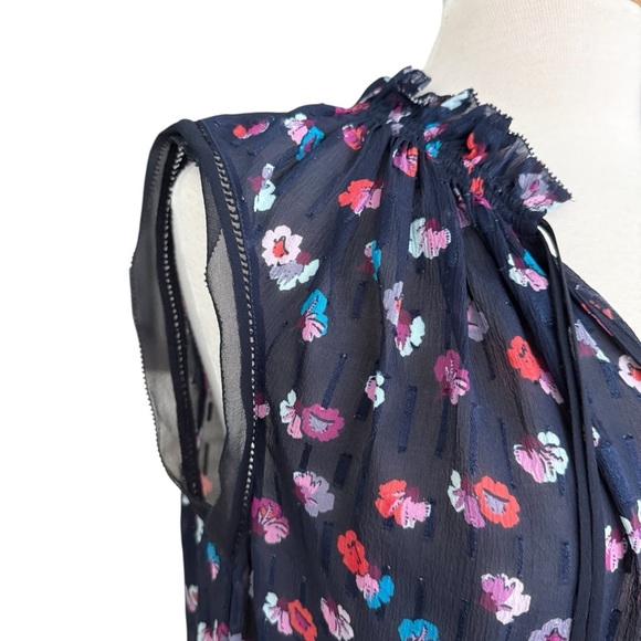 Rebecca Taylor Navy Foral Sakura Clip Silk Top Size Small - Picture 3 of 8